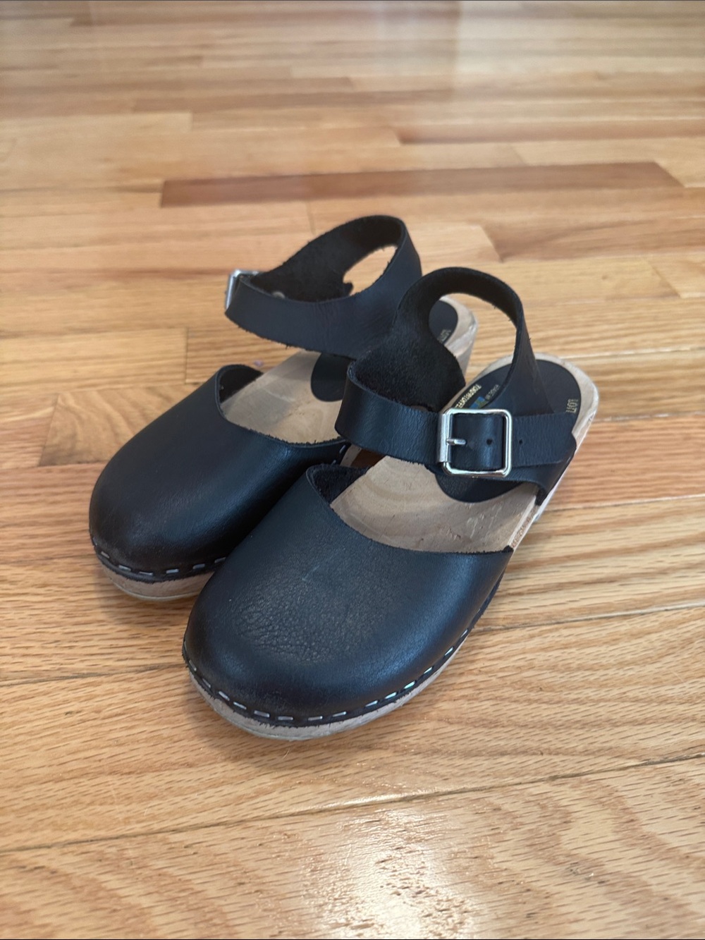 Lotta From Stockholm Black Leather Kids Mary Jane Clogs